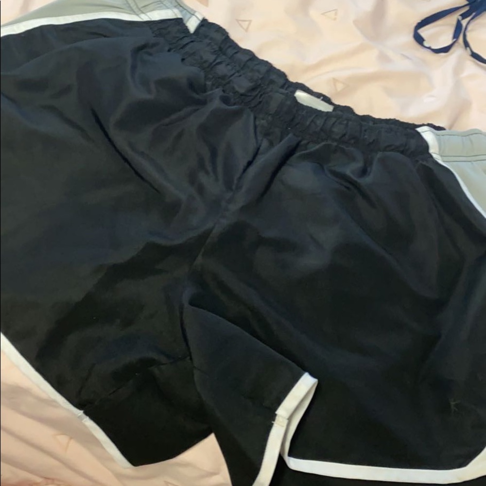 black and white running shorts